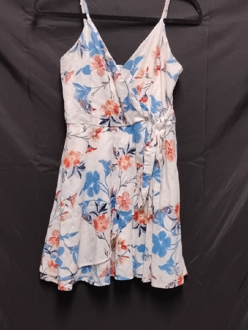 miami White Floral Mini Dress with Blue and Coral Flowers